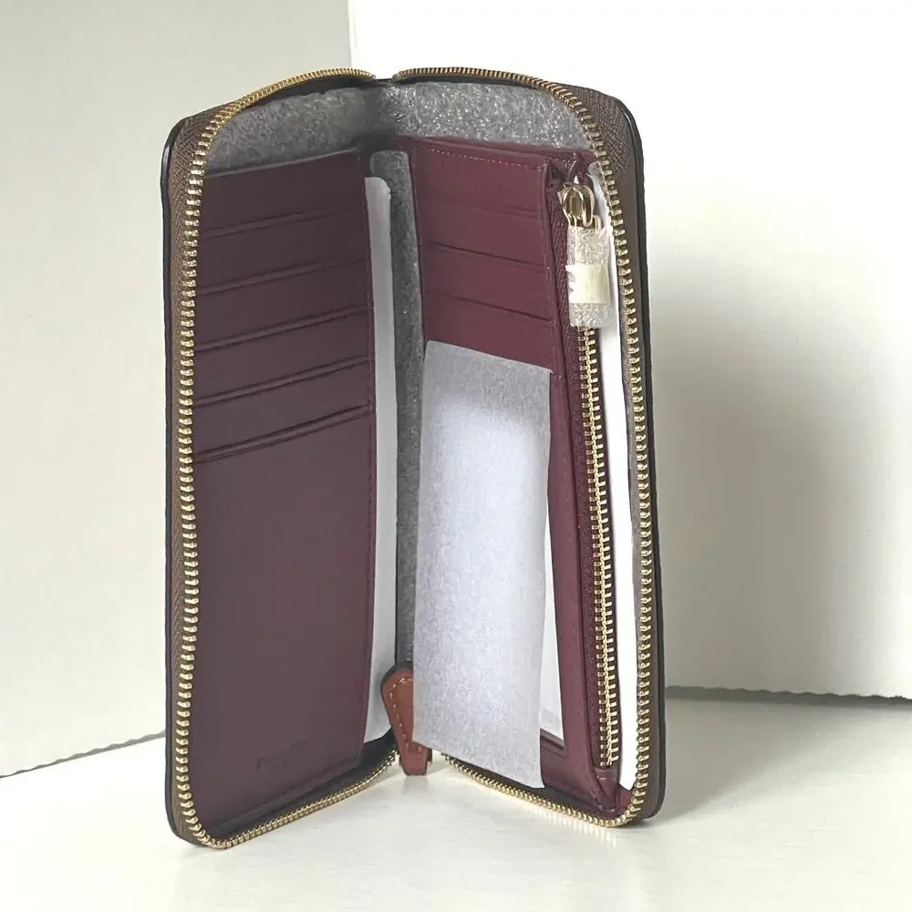 Coach Medium Zip Wallet Brown Signature Canvas Varsity Stripe ID CBO79